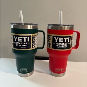 YETI Rambler 35 oz Mug Set - Red and Green with Straw Lids